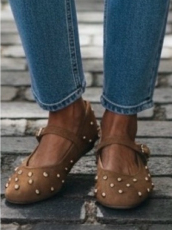 Universal Thread Shoes - UNIVERSAL THREAD Penny Gold Studded Mary Jane Casual Flats Cognac Brown Size 11